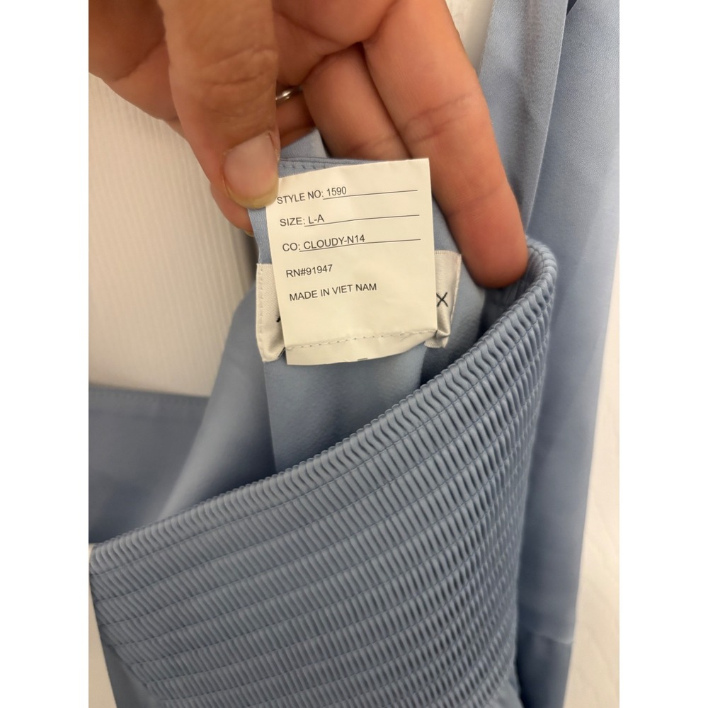 NWT After Six Square Neck Satin Maxi Dress Bow Straps Cloudy Blue, Sz L - Picture 7 of 7